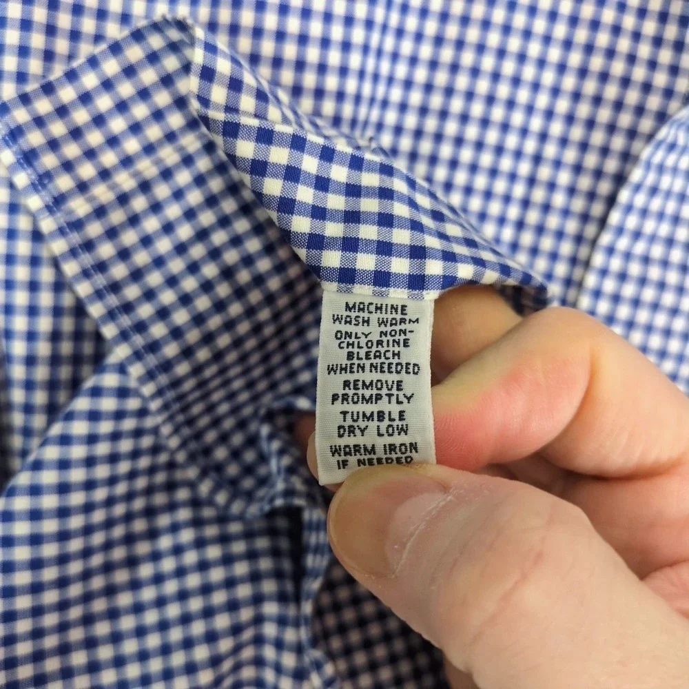 Vintage 90s Polo Ralph Lauren Regent Classic Fit Men 17 Blue Gingham Dress Shirt